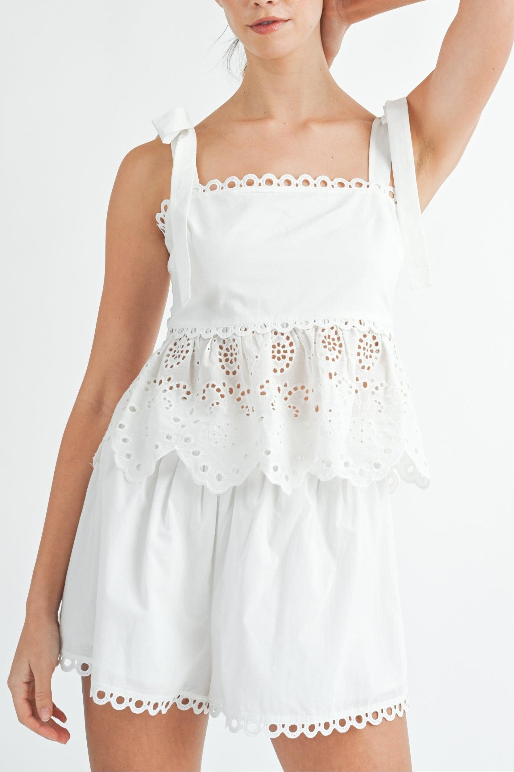 Eyelet Peplum Top & Shorts Set Product Image