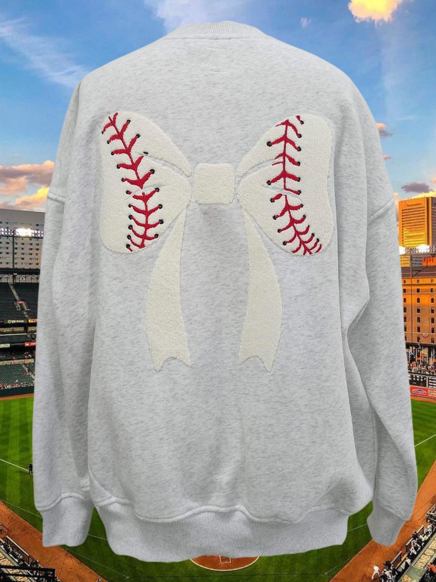 Baseball Bows Embroider Sweatshirt Product Image