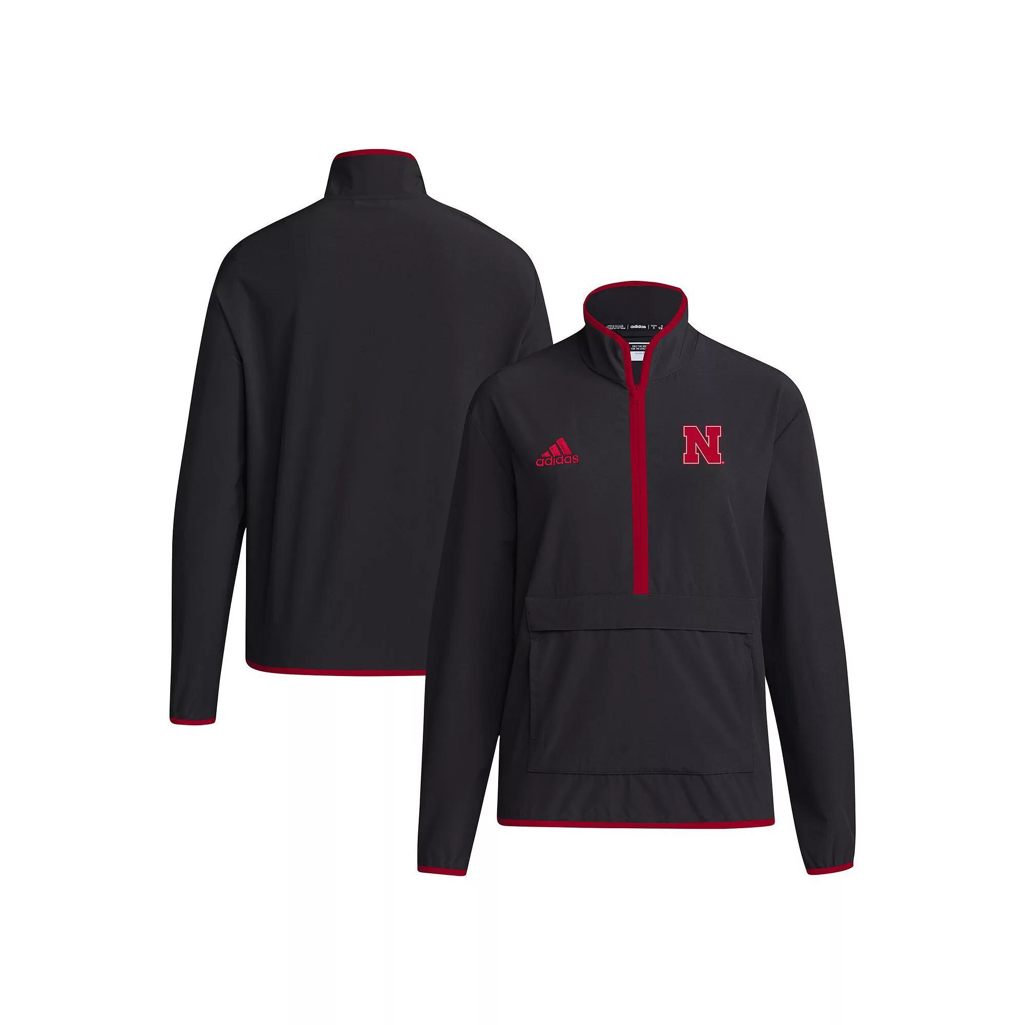 Men's adidas Black Nebraska Huskers Coaches Sideline Half-Zip Jacket, Size: Medium Product Image