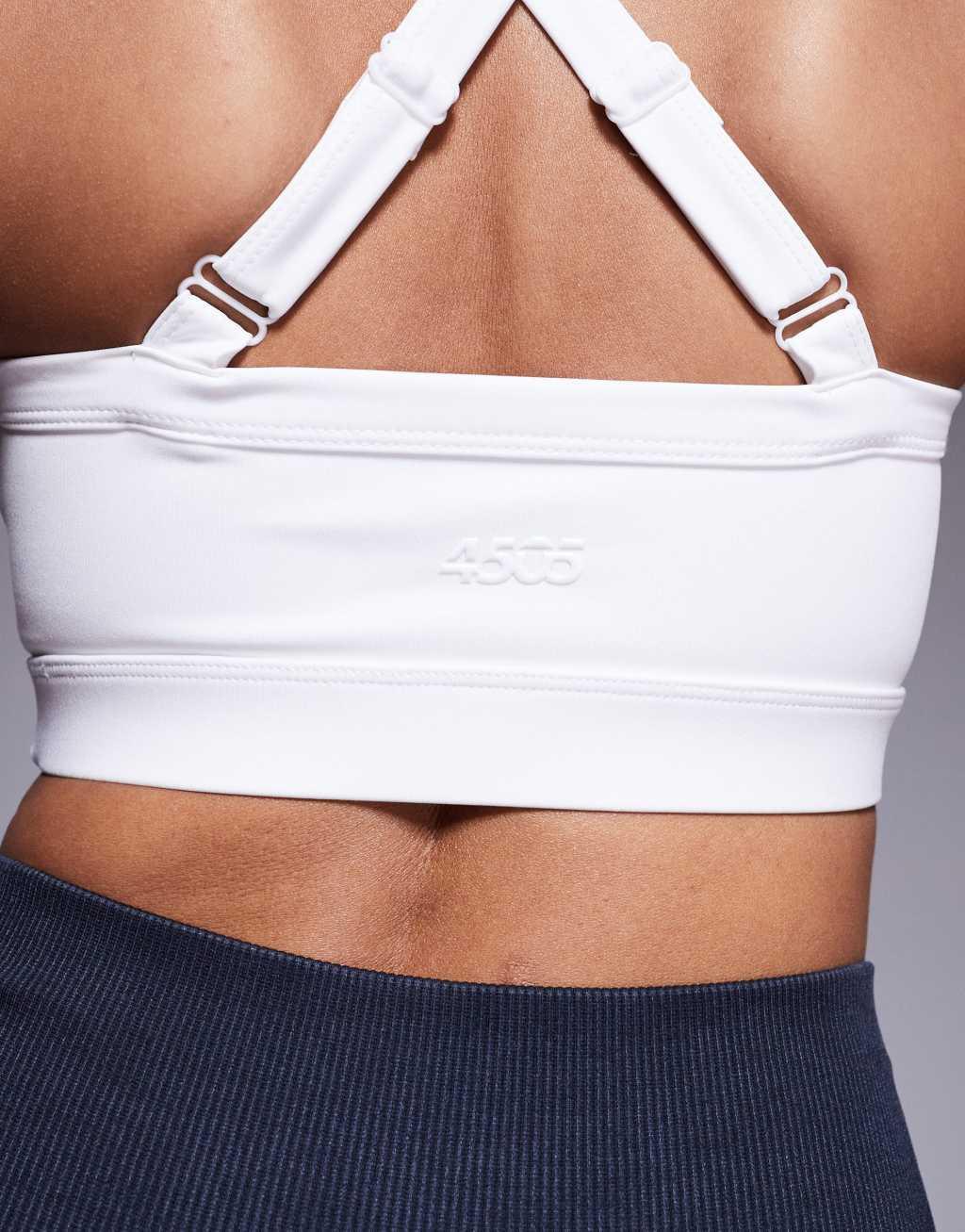 4505 Icon medium support square neck sports bra with adjustable straps in white  Product Image