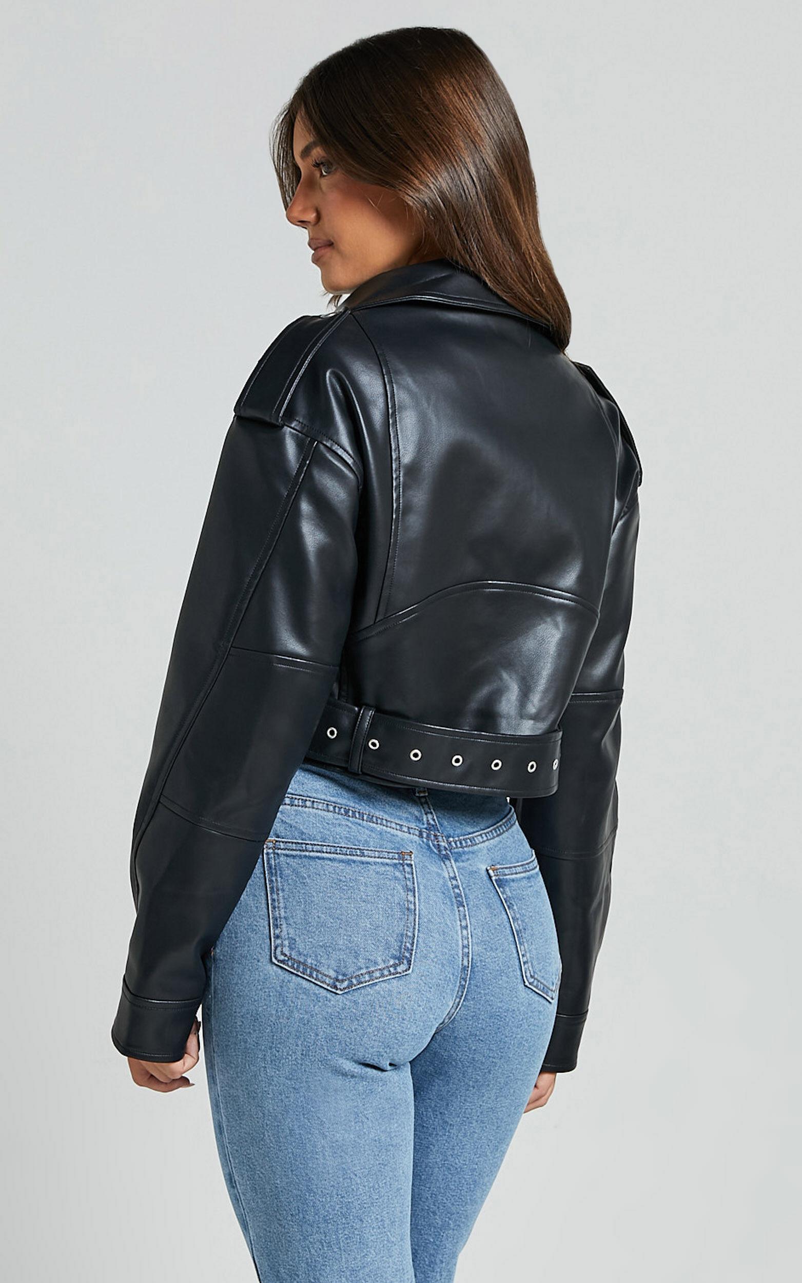 Bertha Jacket - Faux Leather Biker Jacket in Black Product Image