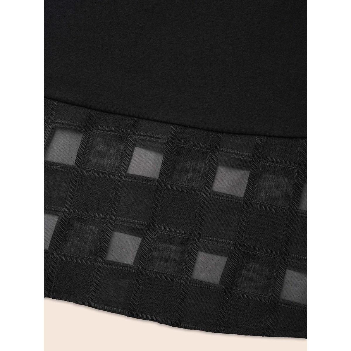 Plus Size Sheer Patchwork Ruffle Round Neck T-Shirt Black Women Elegant Patchwork Round Neck Everyday T-shirts BloomChic 14-16/1X Product Image