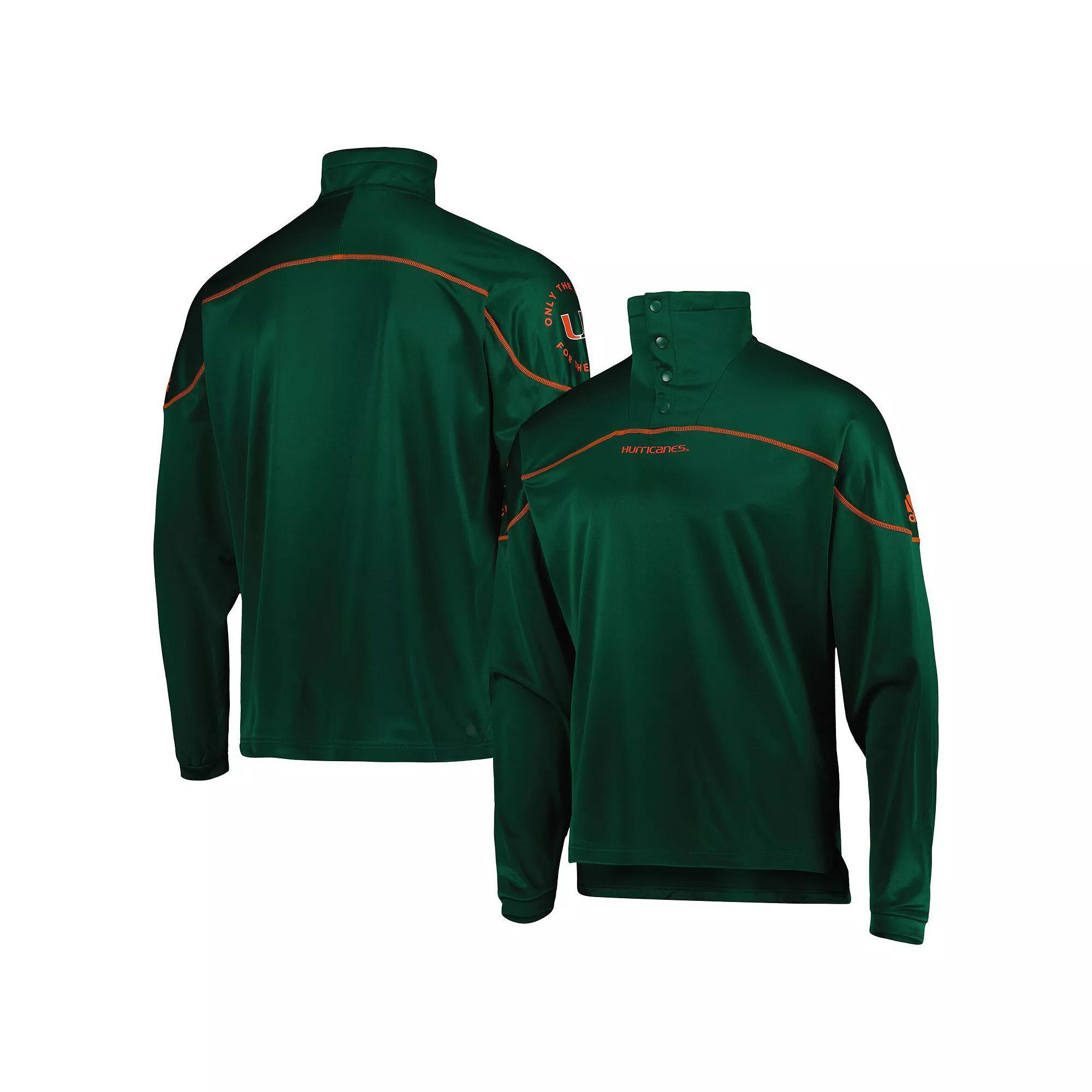 Men's adidas Green Miami Hurricanes Knit Quarter-Snap Jacket,  Product Image