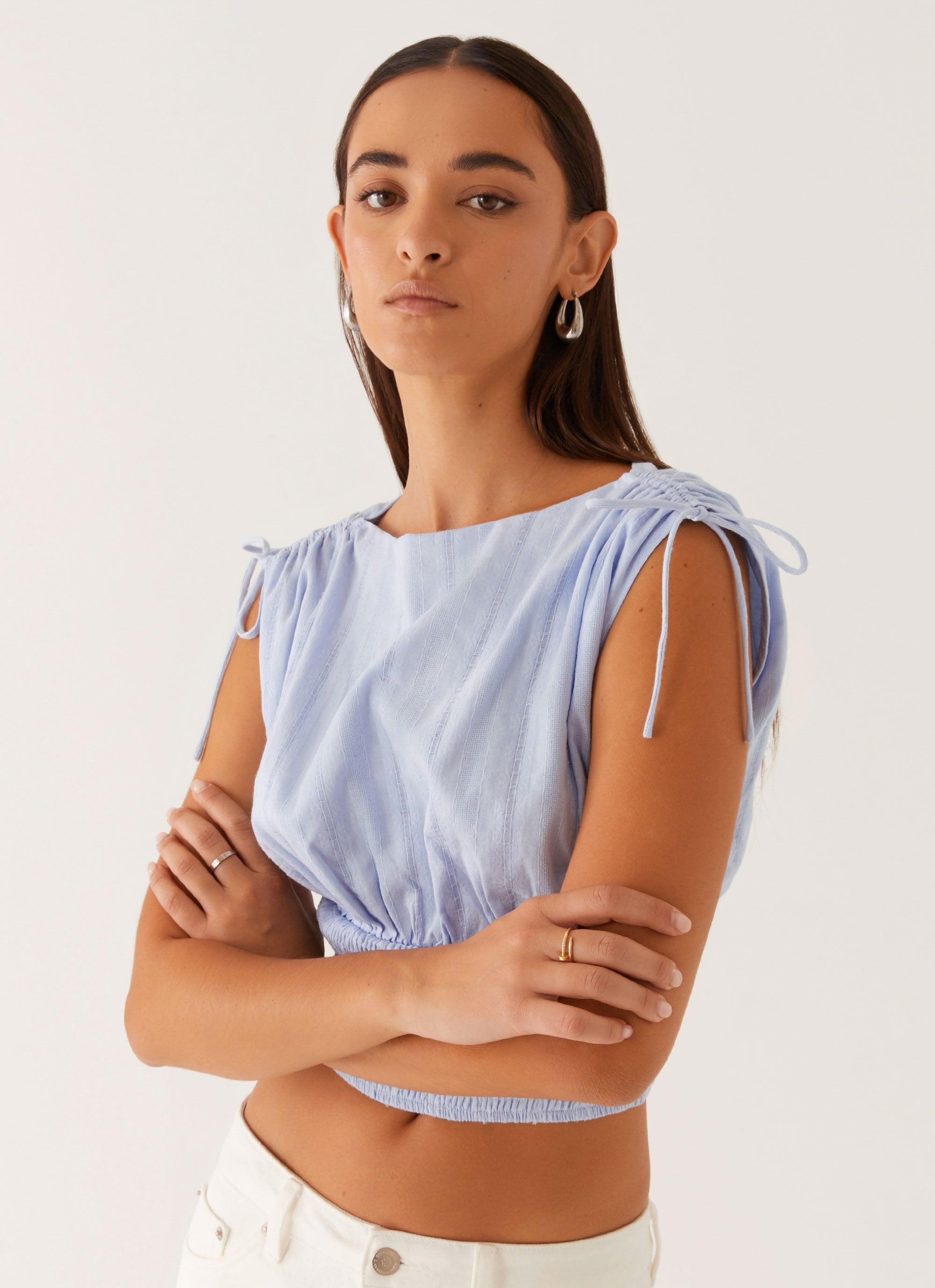 Leni Shirred Top - Pale Blue Product Image