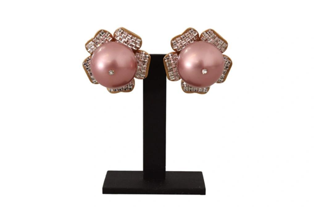 DOLCE & GABBANA Gold Tone Maxi Faux Pearl Floral Clip-on Jewelry Earrings Product Image