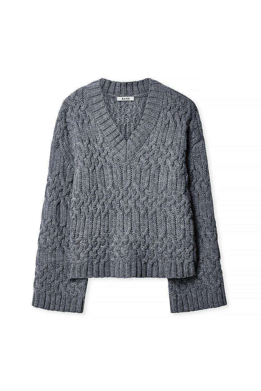 Cable Knitted V-Neck Sweater Product Image