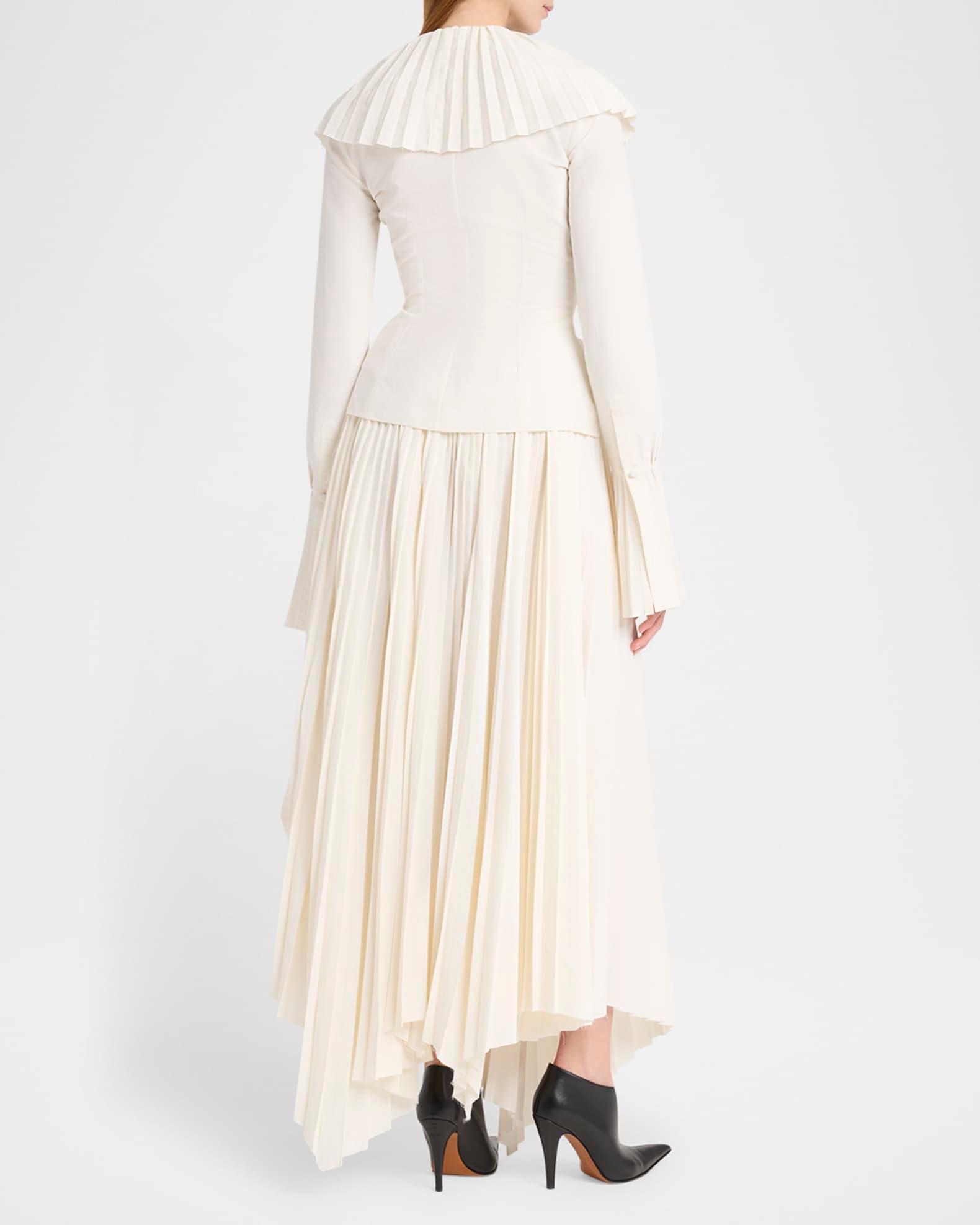 Long-Sleeve V-Neck Pleated Ruffle Blouse Product Image