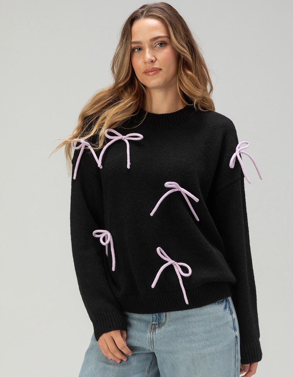 RSQ Womens Bow Detail Pullover Sweater - BLACK Product Image