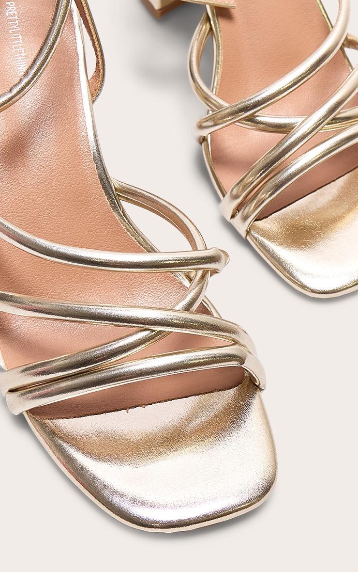 Gold Metallic Pu Round Toe Multi Strap Block Heeled Sandals Product Image