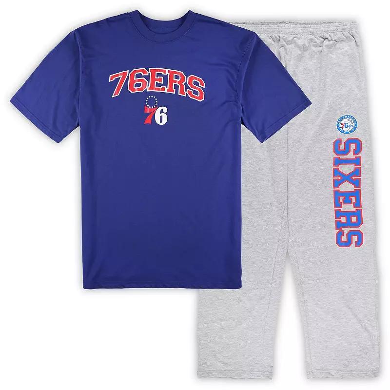 Mens Concepts Sport Royal/Heather Gray Philadelphia 76ers Big & Tall T-Shirt and Pajama Pants Sleep Set Product Image