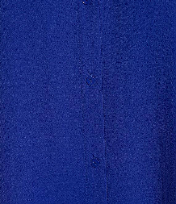 Eileen Fisher Plus Size Silk Georgette Crepe Notch Collar Long Sleeve Button Front Dress Product Image