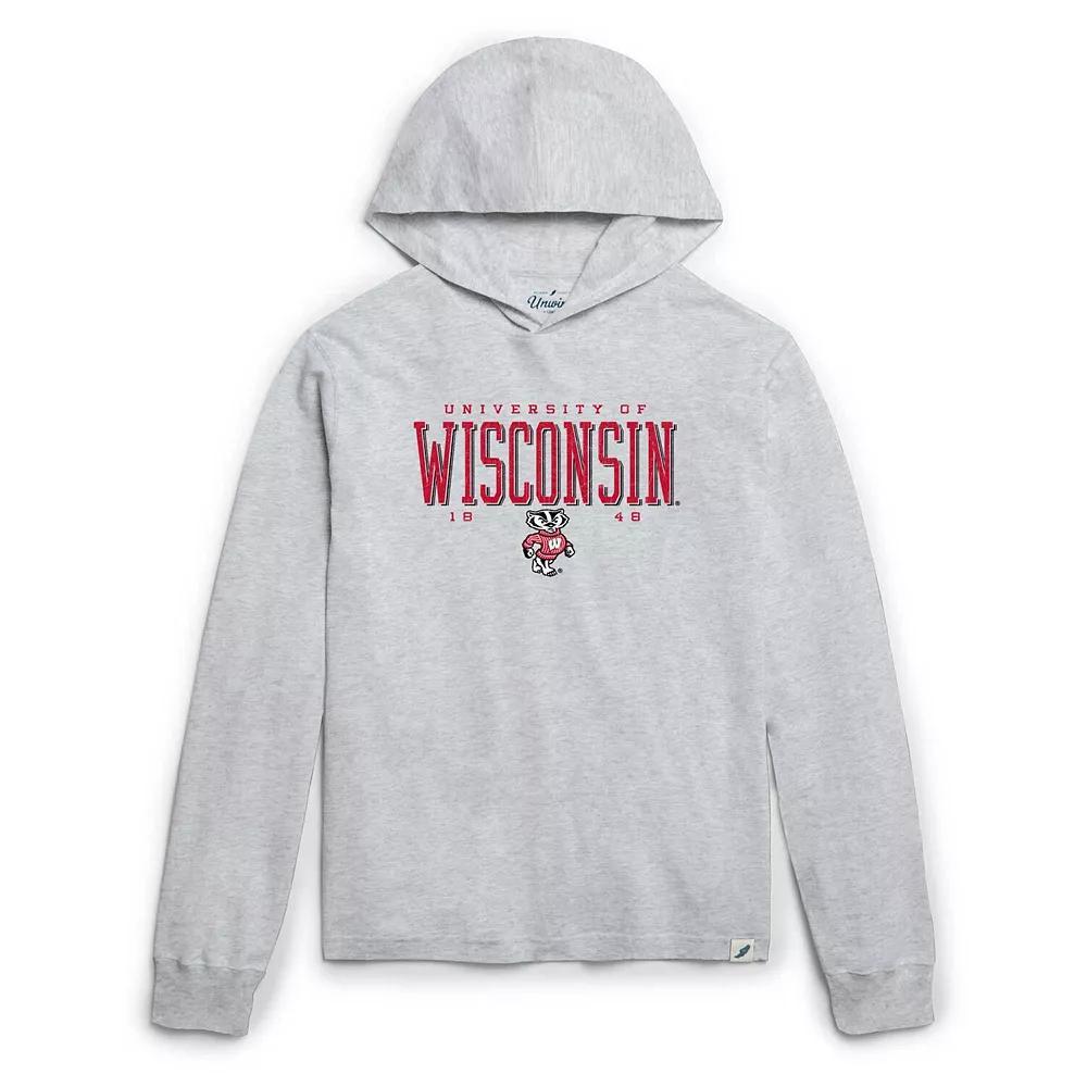Men's League Collegiate Wear Ash Wisconsin Badgers Team Stack Tumble Long Sleeve Hooded T-Shirt, Size: Large, Black Product Image