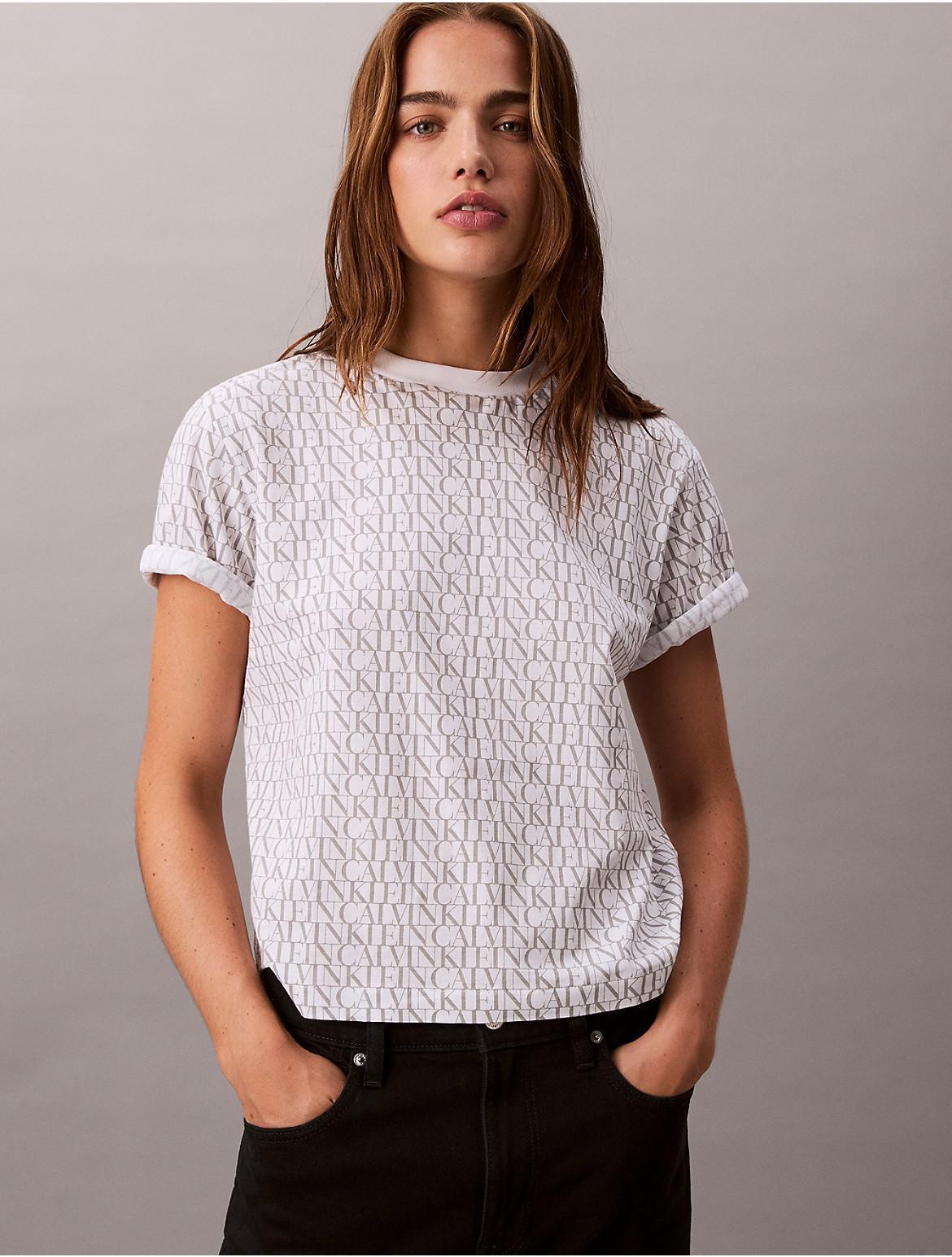 Calvin Klein Womens Allover Monogram Boxy T-Shirt - Multi Product Image
