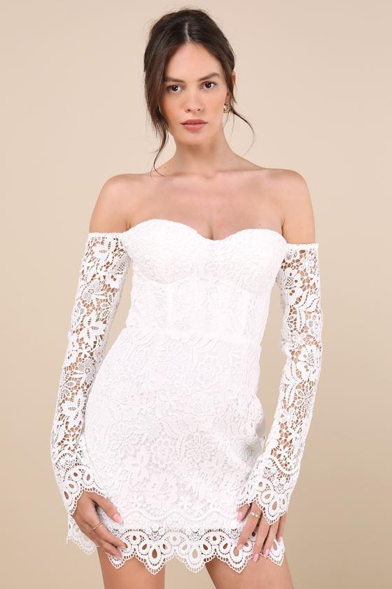 Aalia White Crochet Lace Off-The-Shoulder Mini Dress Product Image