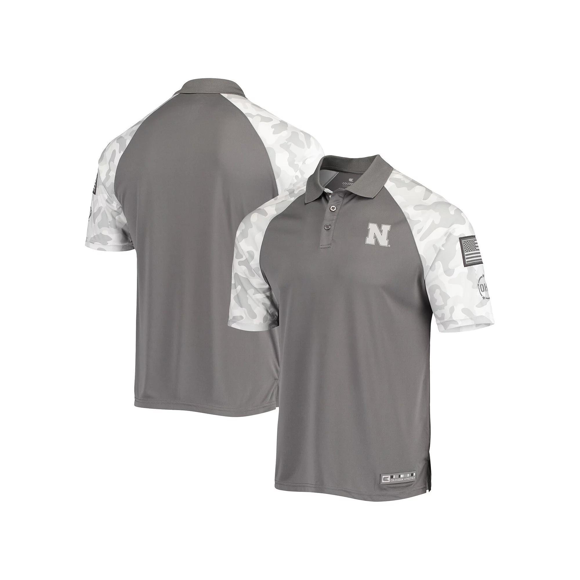 Men's Colosseum Gray/Camo Nebraska Huskers OHT Military Appreciation Raglan Zoomie Polo, Size: Small, Grey Product Image
