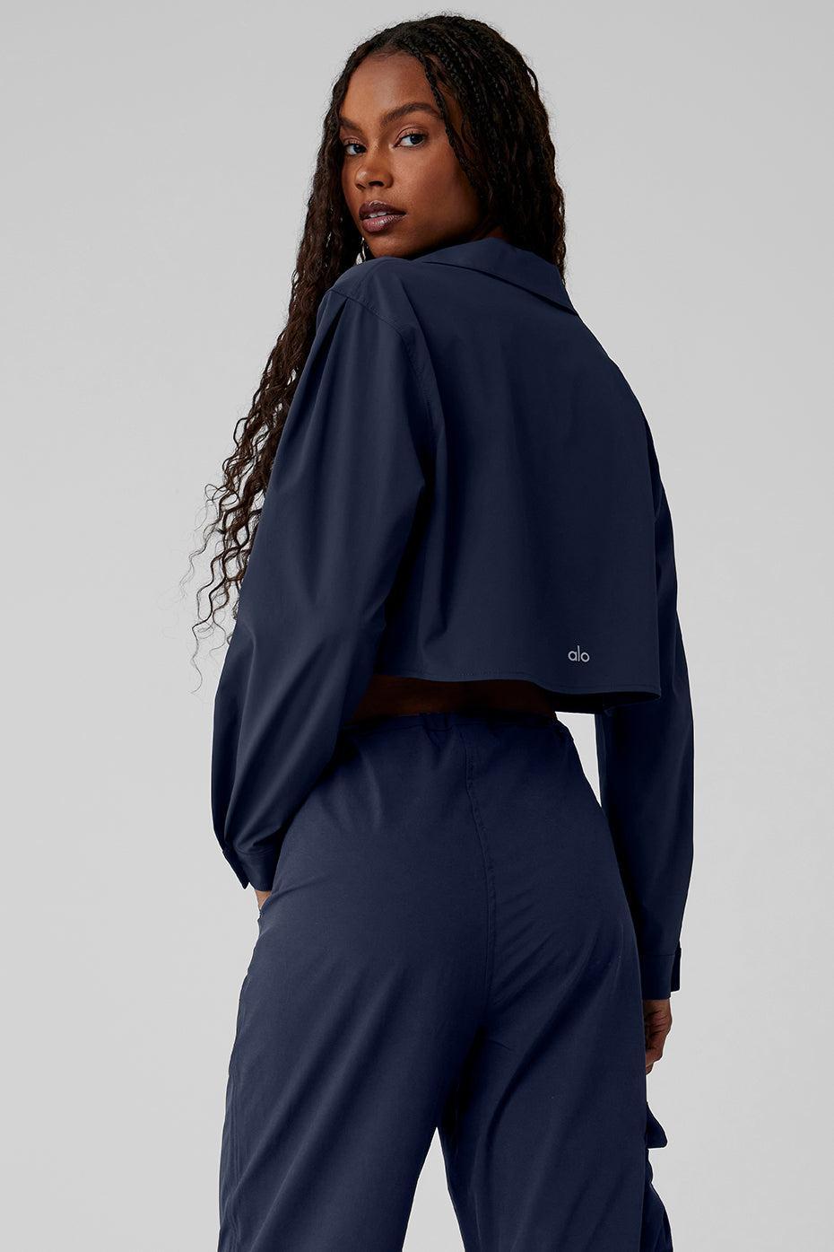 Cropped Take Me Out Button Up - Navy Female Product Image