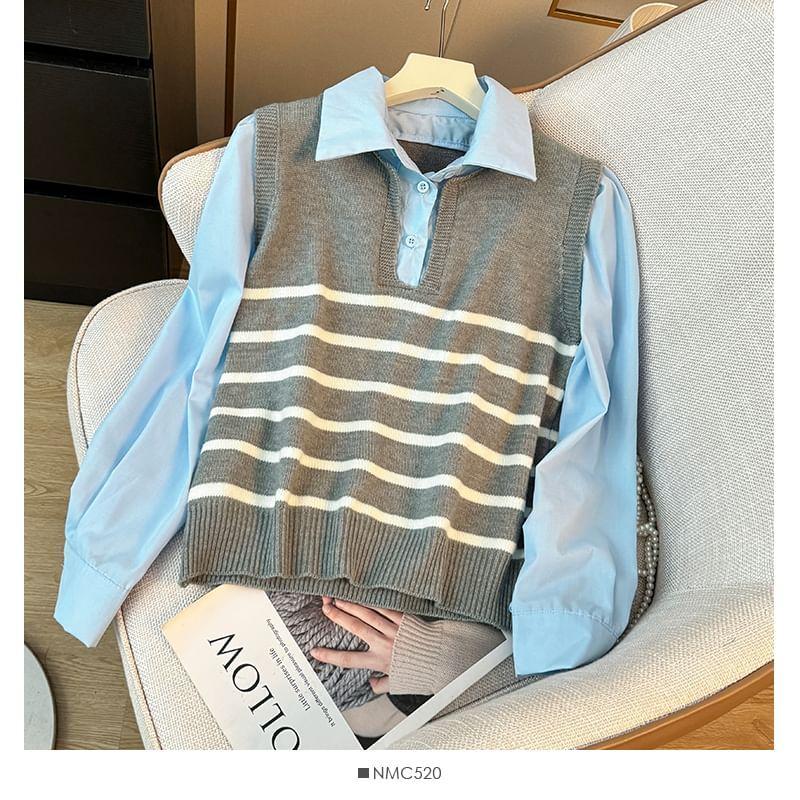 Mock Two-Piece Striped Polo Shirt Product Image