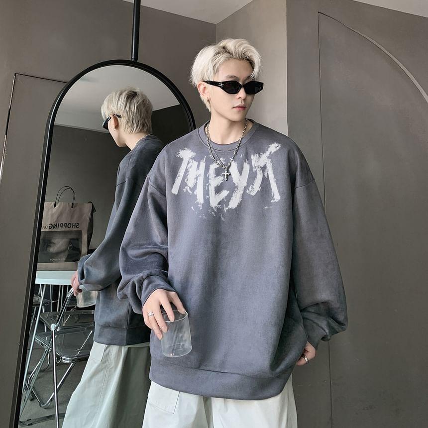 Crew Neck Lettering Oversized Sweatshirt Product Image