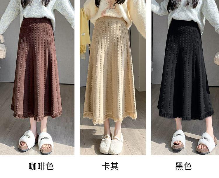 High Rise Plain Knitted Midi A-Line Skirt Product Image