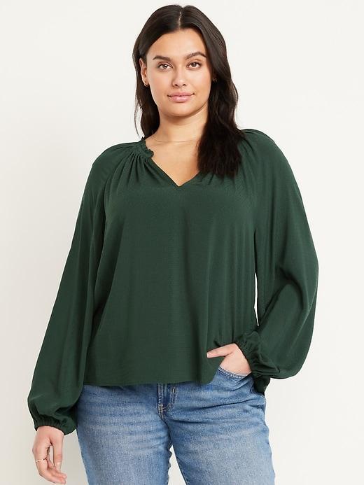 Ruffled Split-Neck Top Product Image