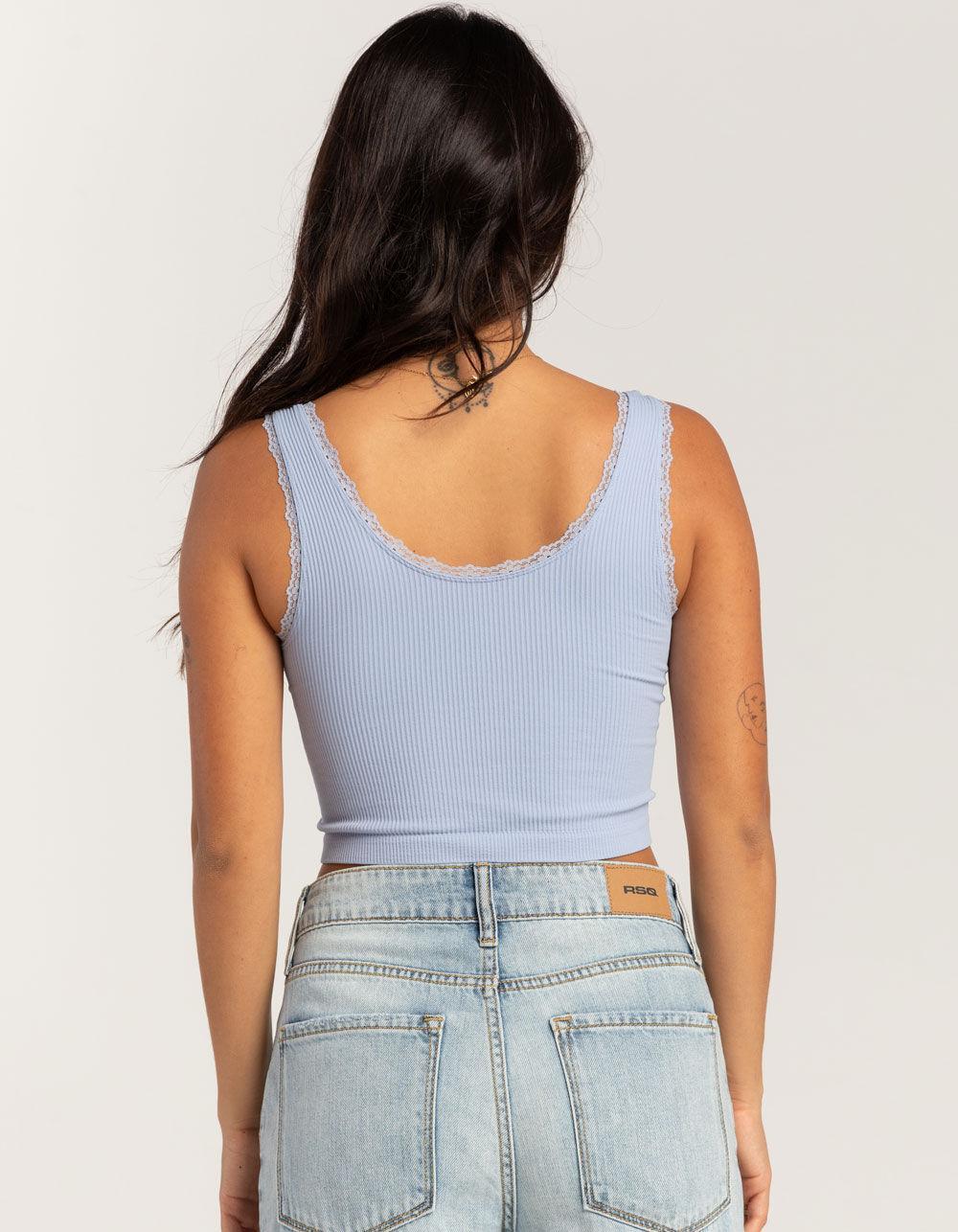FULL TILT Seamless Lace Trim Womens Tank Top - LIGHT BLUE Product Image