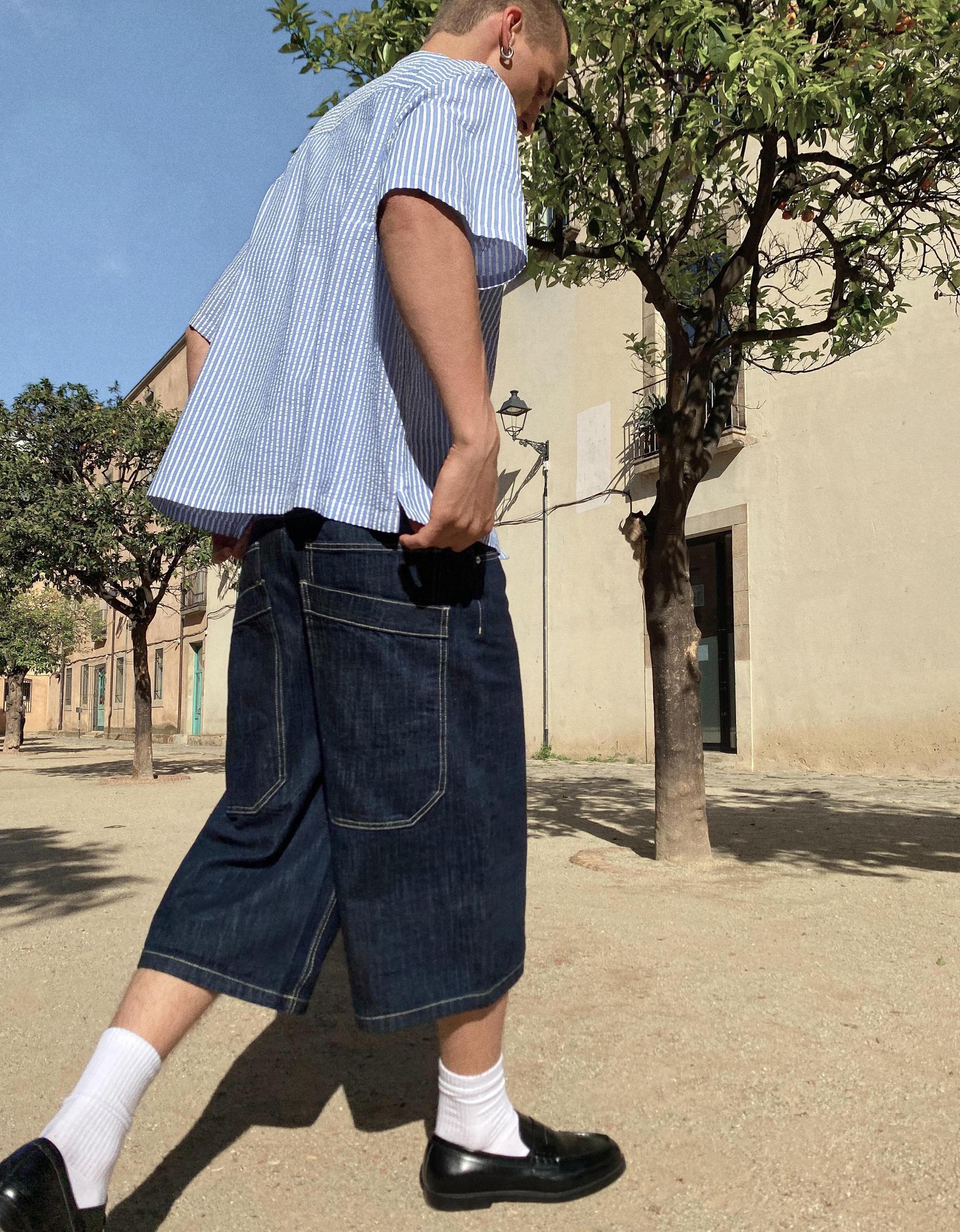 Textured striped boxy-fit short sleeve shirt Product Image