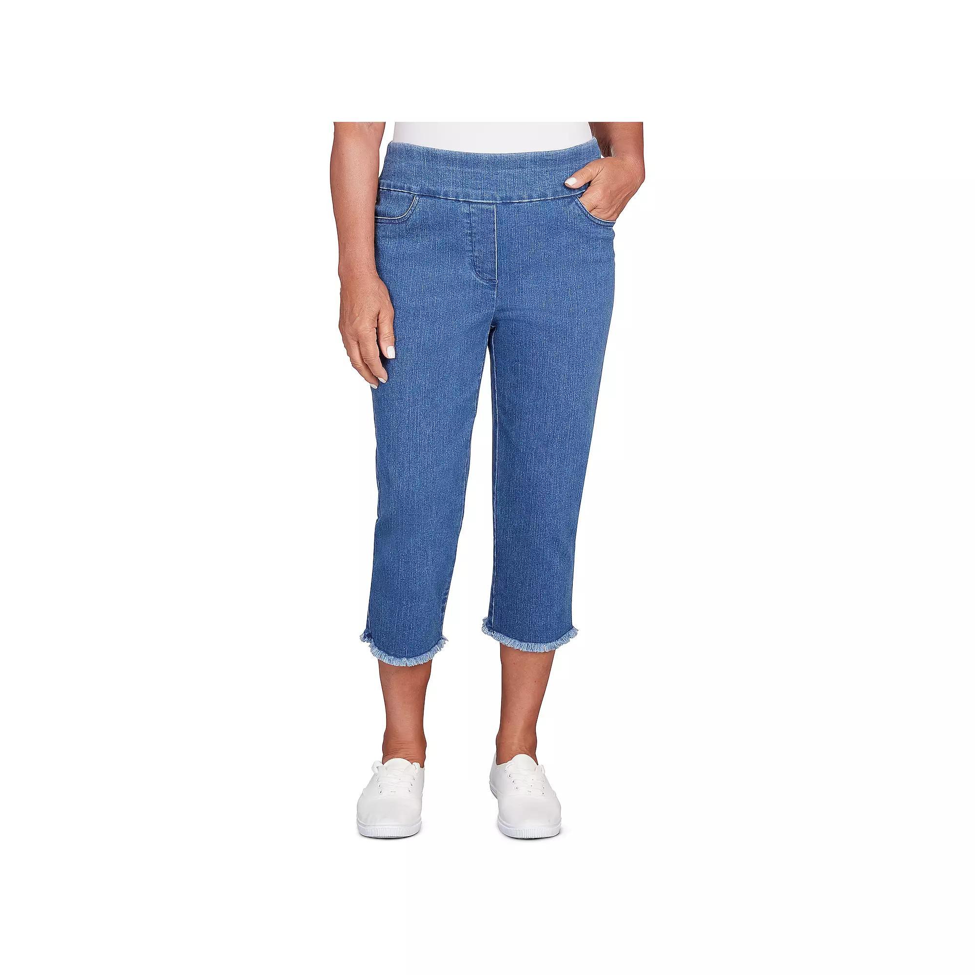 Petite Alfred Dunner Denim Fringe Capri Pants, Women's,  Product Image