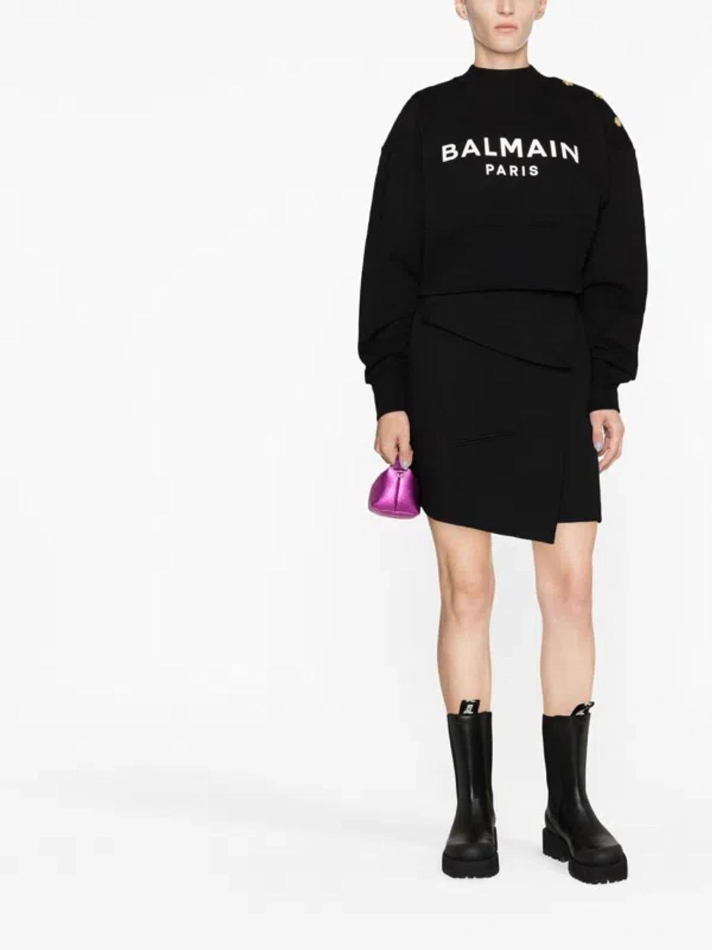 BALMAIN Felpa Corta Con Stampa  Paris In Black Product Image