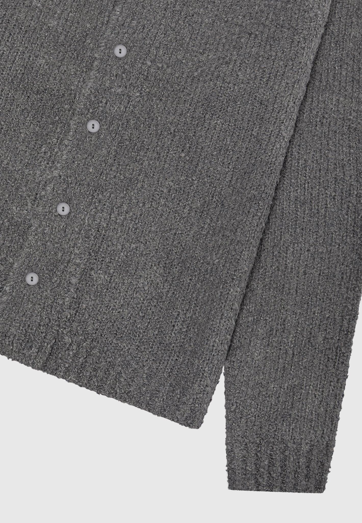 Boucle Knit Button Up Cardigan - Grey Male Product Image