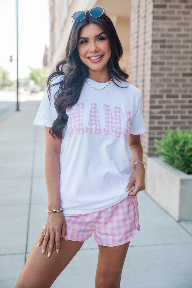 Mama Gingham White Comfort Colors Graphic Tee SALE Product Image