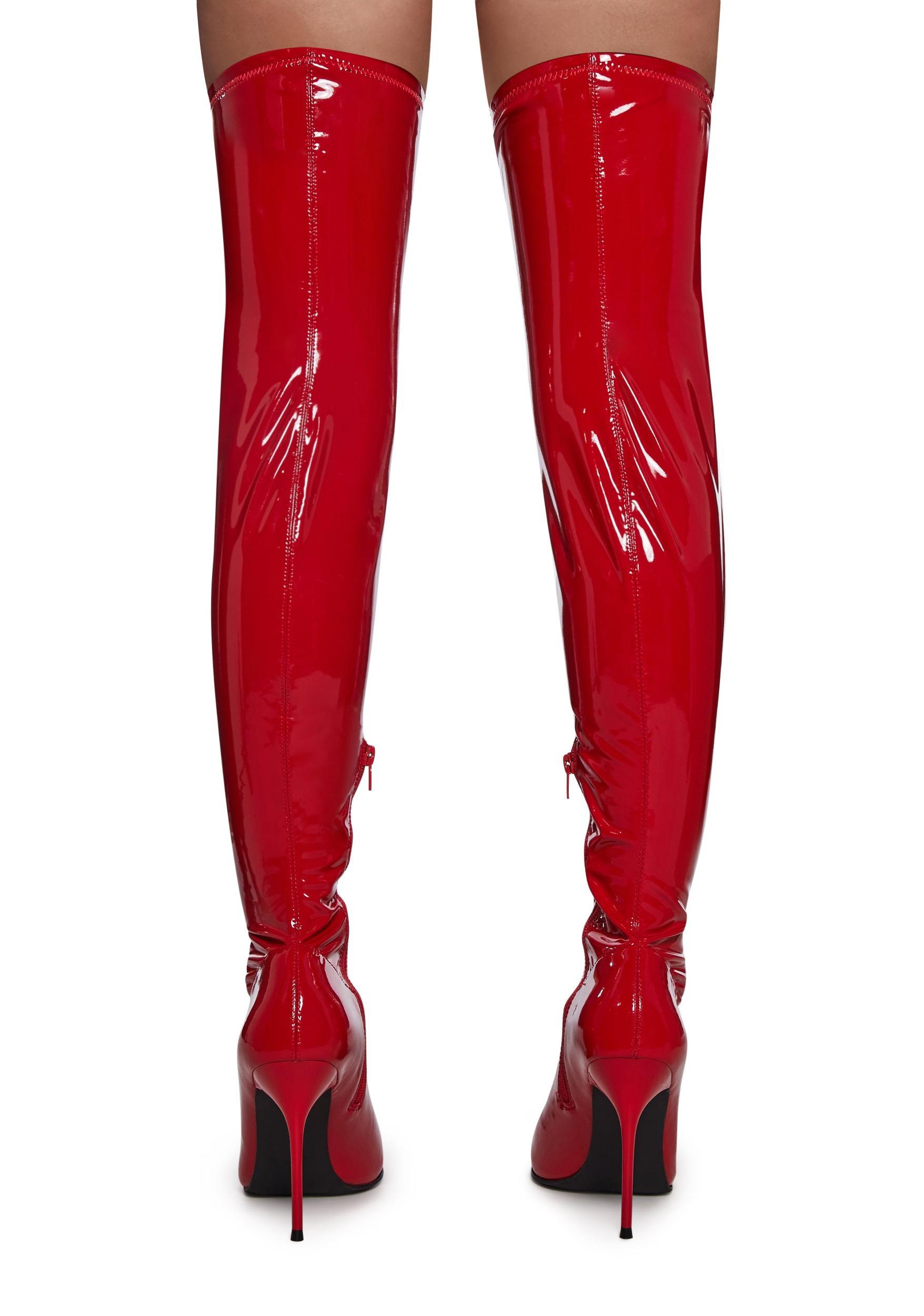 Thigh High Stretch Boots - Red Product Image