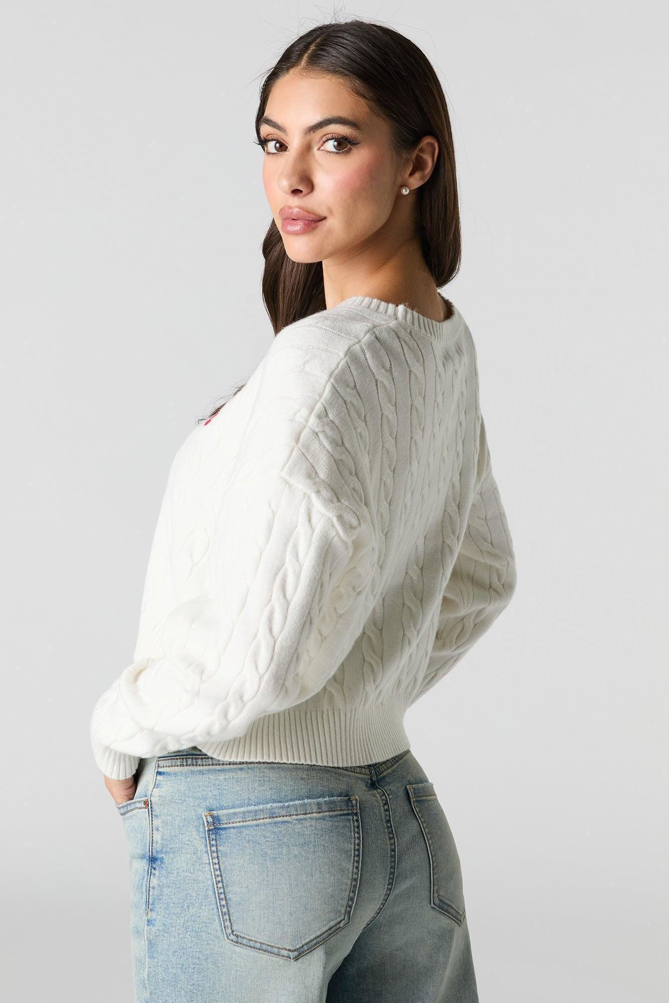 Embroidered Cable Knit Cropped Sweater Female Product Image