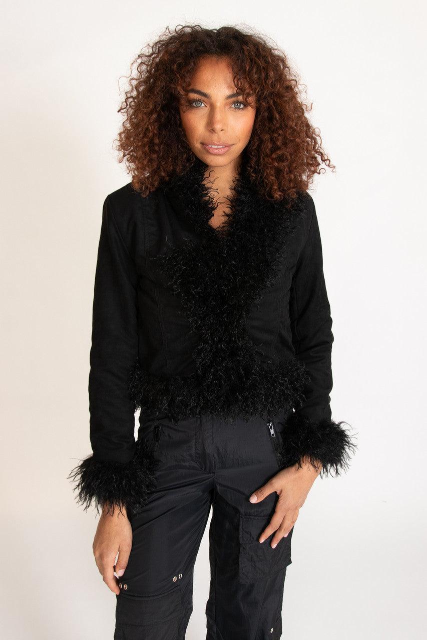 Fur Trim Suede Jacket Product Image