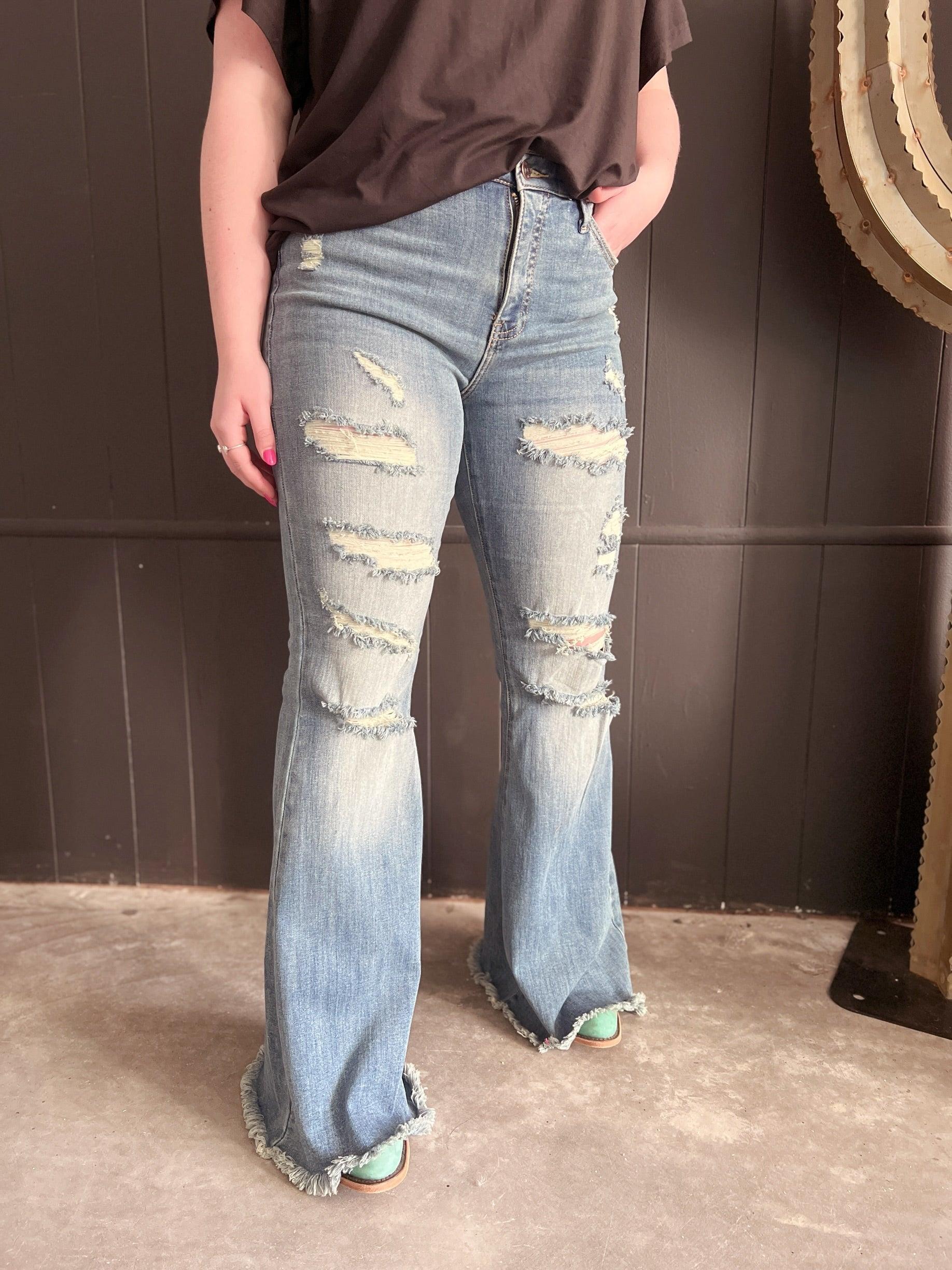 High Rise Tummy Control Distressed Flare Jeans Product Image