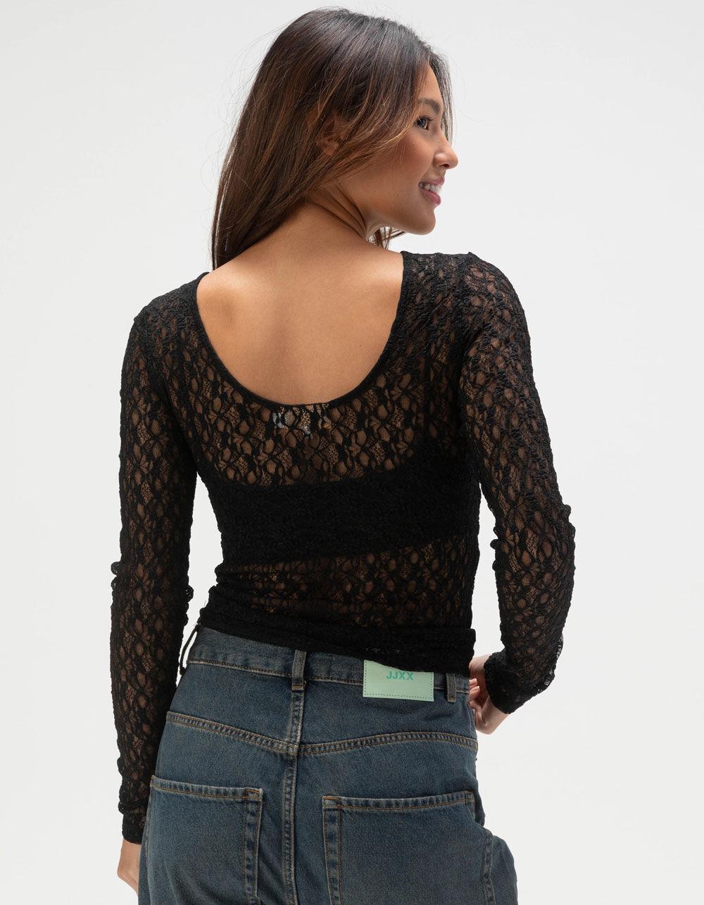 JJXX Leah Womens Long Sleeve Lace Top - BLACK Product Image