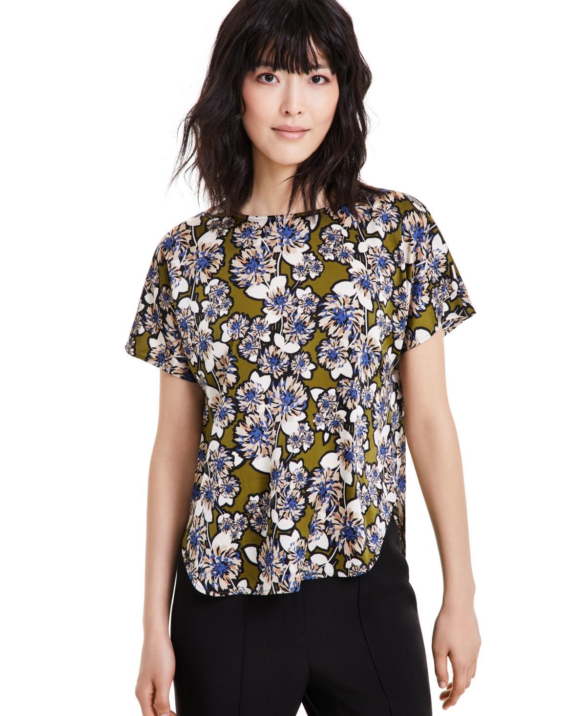 Anne Klein Womens Pull-On Floral Short-Sleeve Top - Bay Leaf Product Image