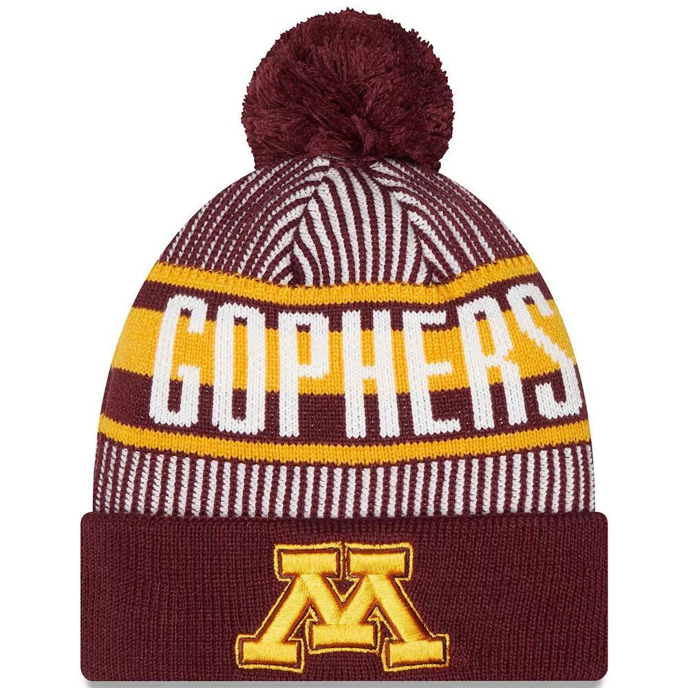 Men's New Era  Maroon Minnesota Golden Gophers Logo Striped Cuff Knit Hat with Pom, Red Product Image