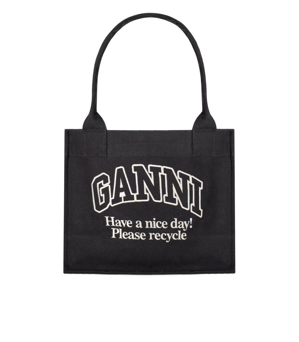 GANNI Black Shopper With Embroidered Logo On The Front In Denim Woman In Multicolor Product Image