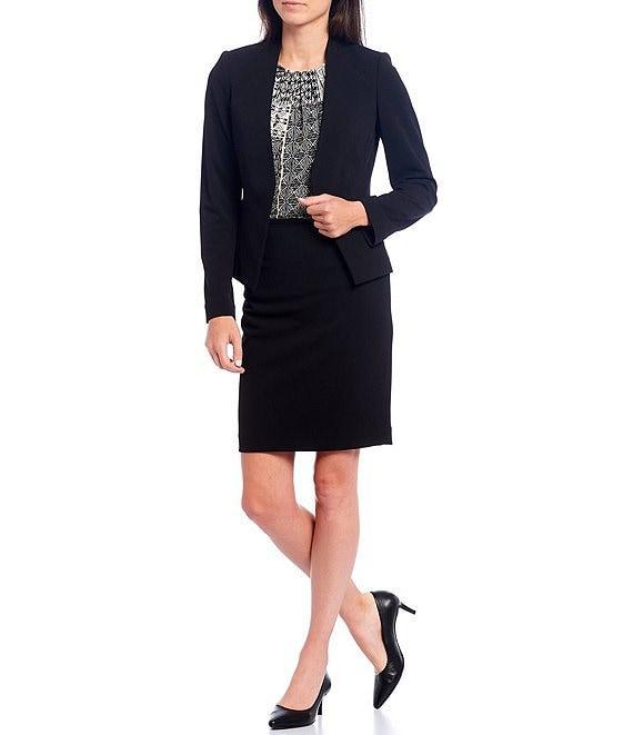 Calvin Klein Petite Size Scuba Crepe Long Sleeve Open Front Jacket Product Image