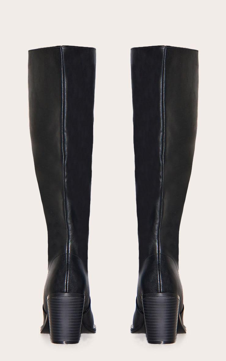 Black Pu Square Toe High Block Heel Knee High Boots Product Image