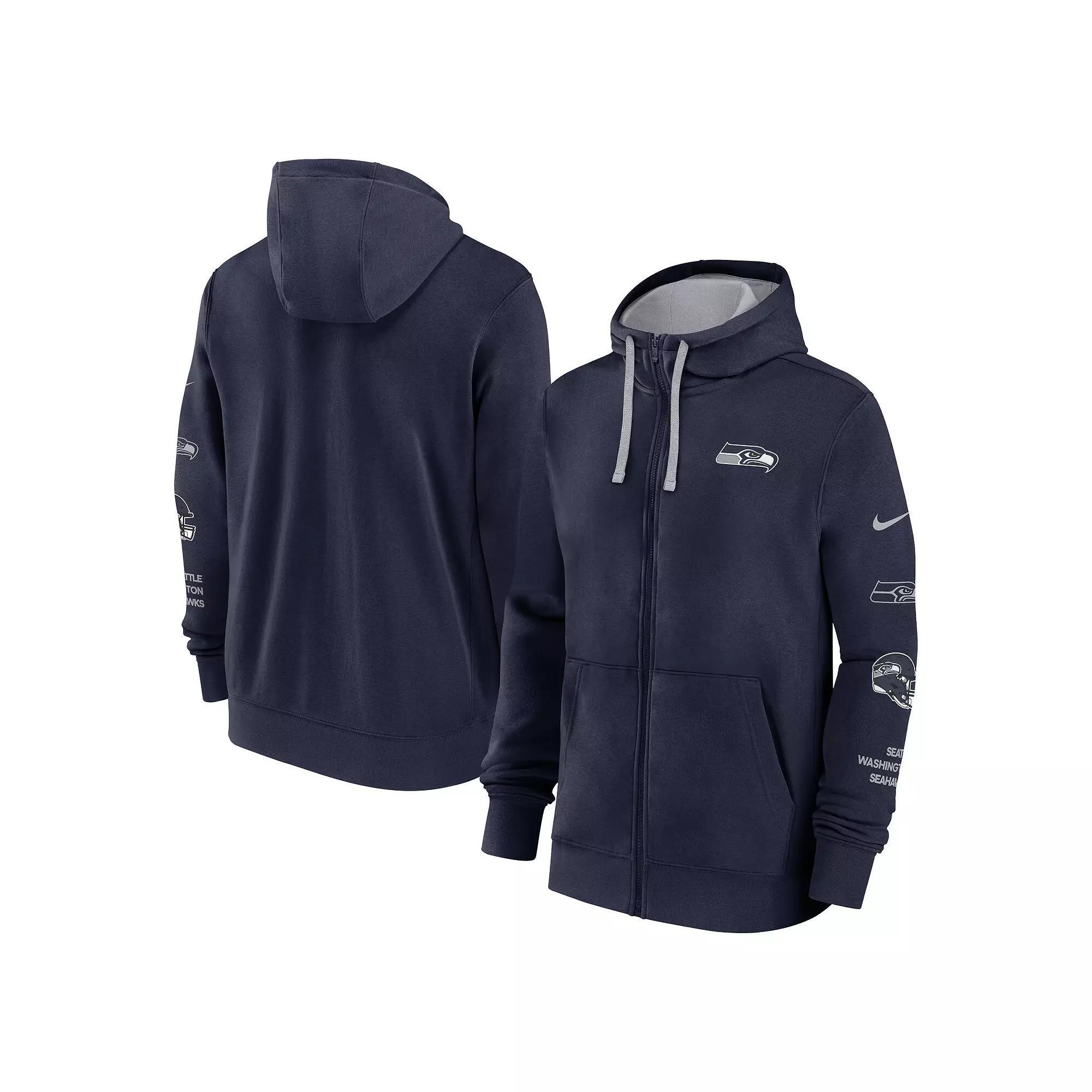 Men's Nike College Navy Seattle Seahawks Club Full-Zip Hoodie Jacket, Size: 2XL, Team Product Image