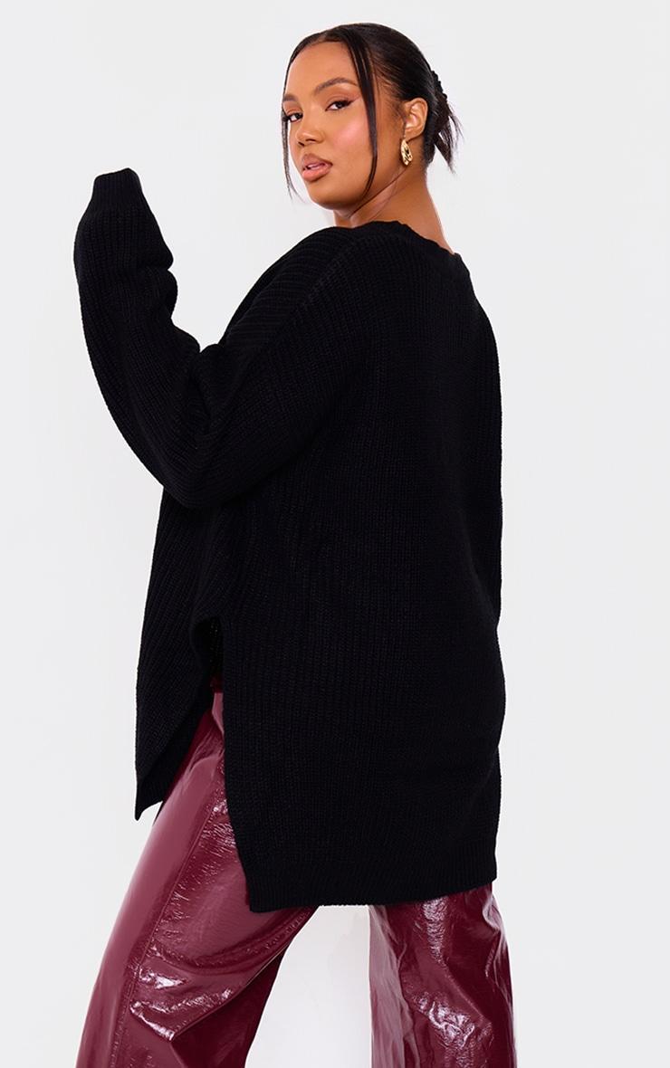 Plus Black Round Neck Side Split Sweater Product Image