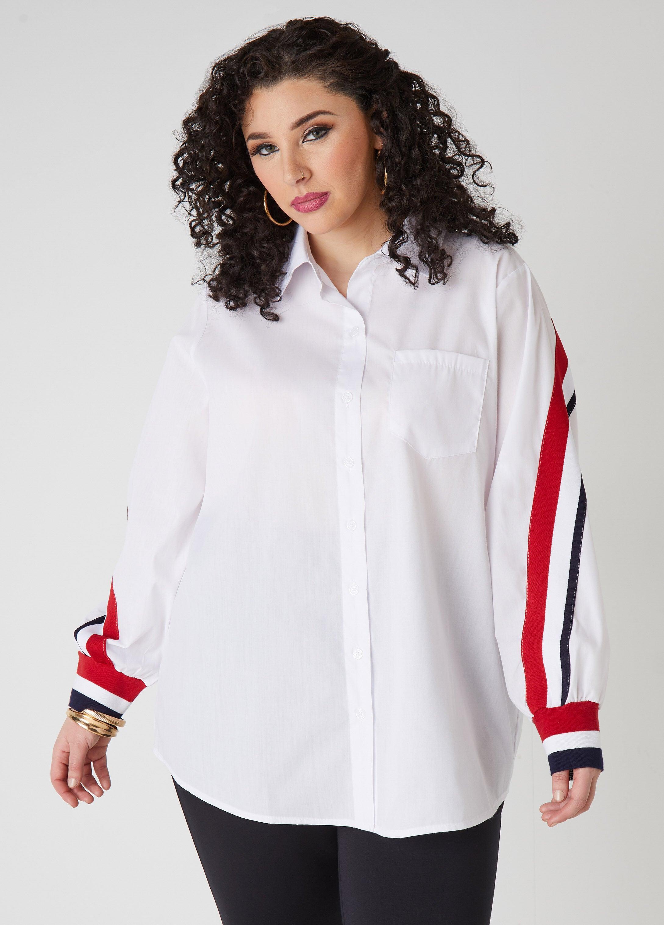 Plus Size Striped Poplin Shirt Ashley Stewart Product Image