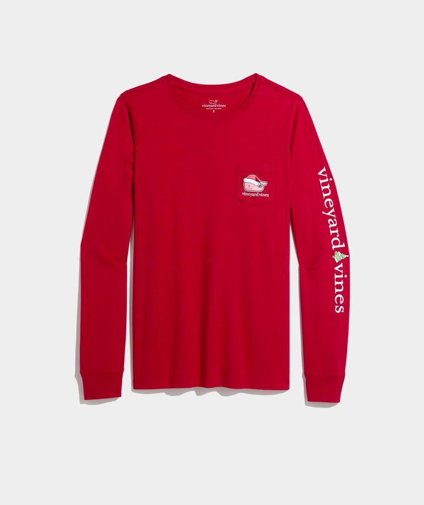 Women's Santa Whale Long-Sleeve Pocket Tee Product Image