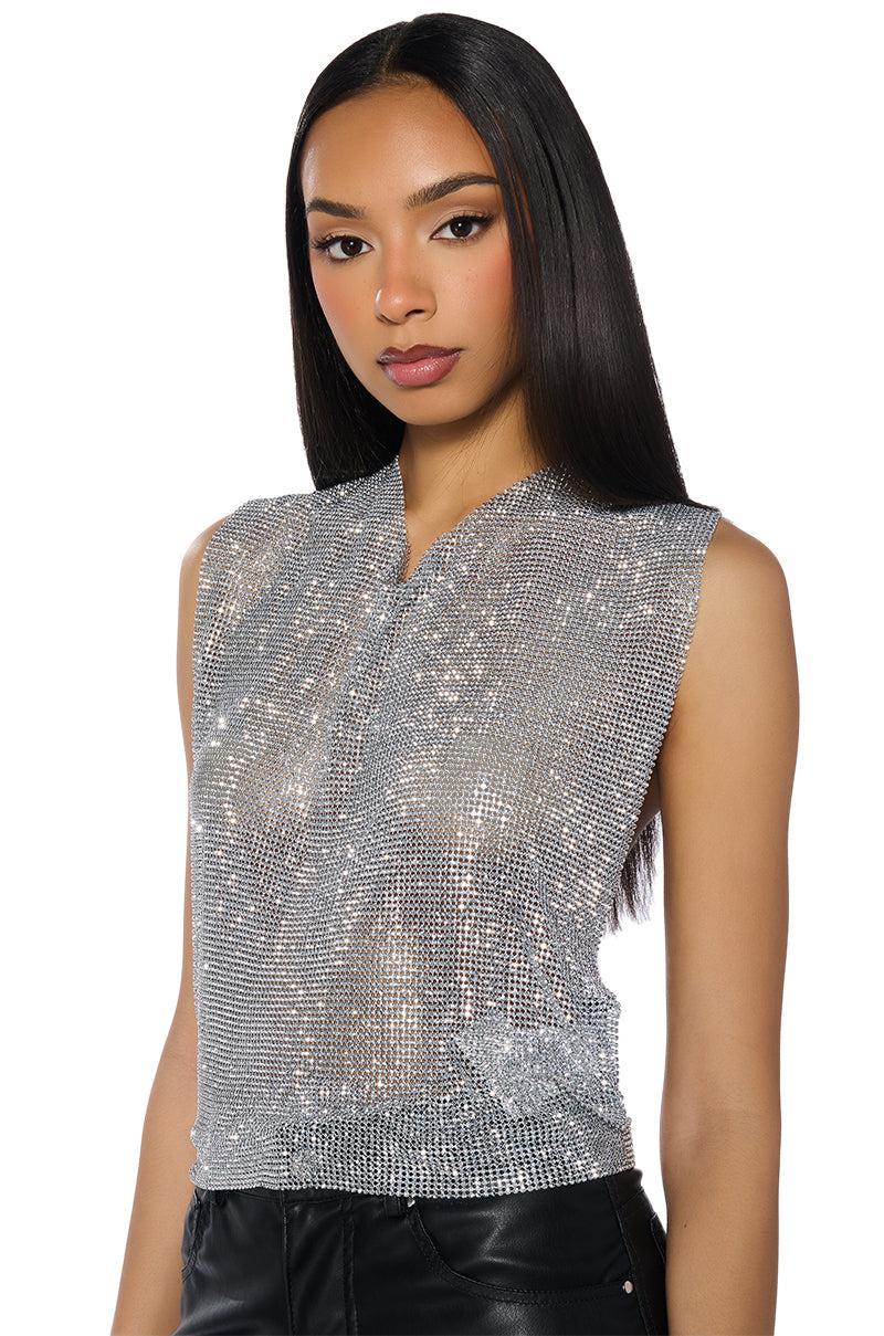 GLISTEN OPEN BACK RHINESTONE CHAIN MAIL TOP Product Image