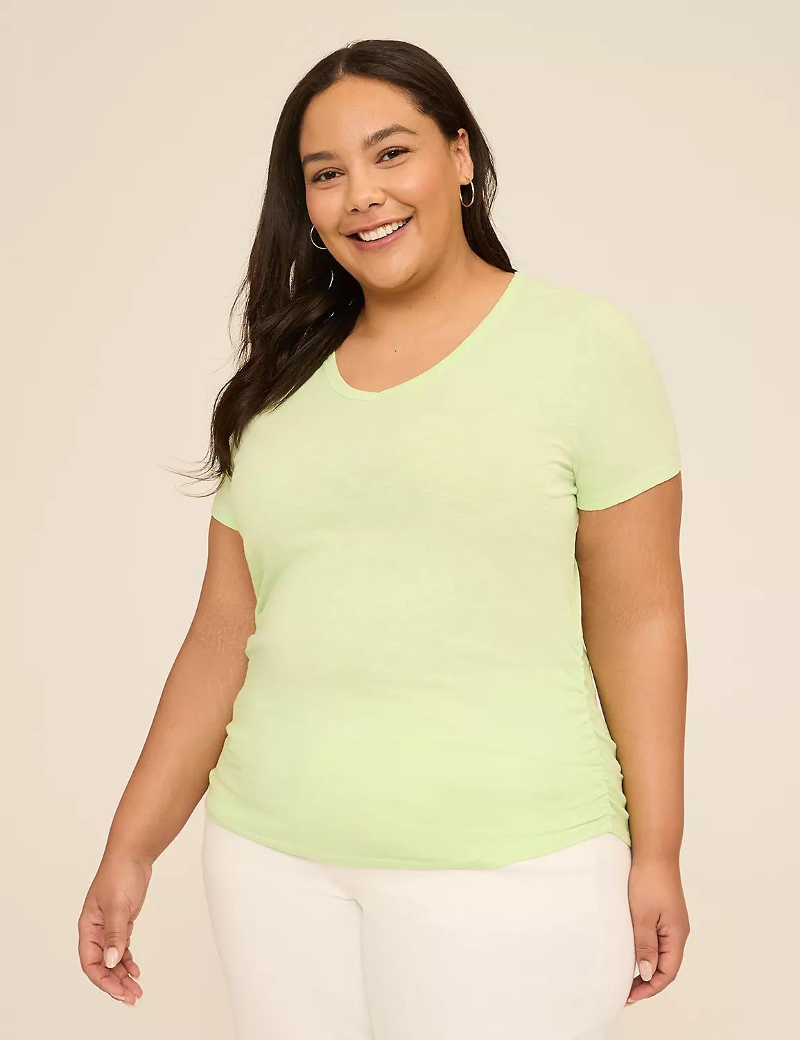 Short-Sleeve V-Neck Side-Ruched Tee Product Image