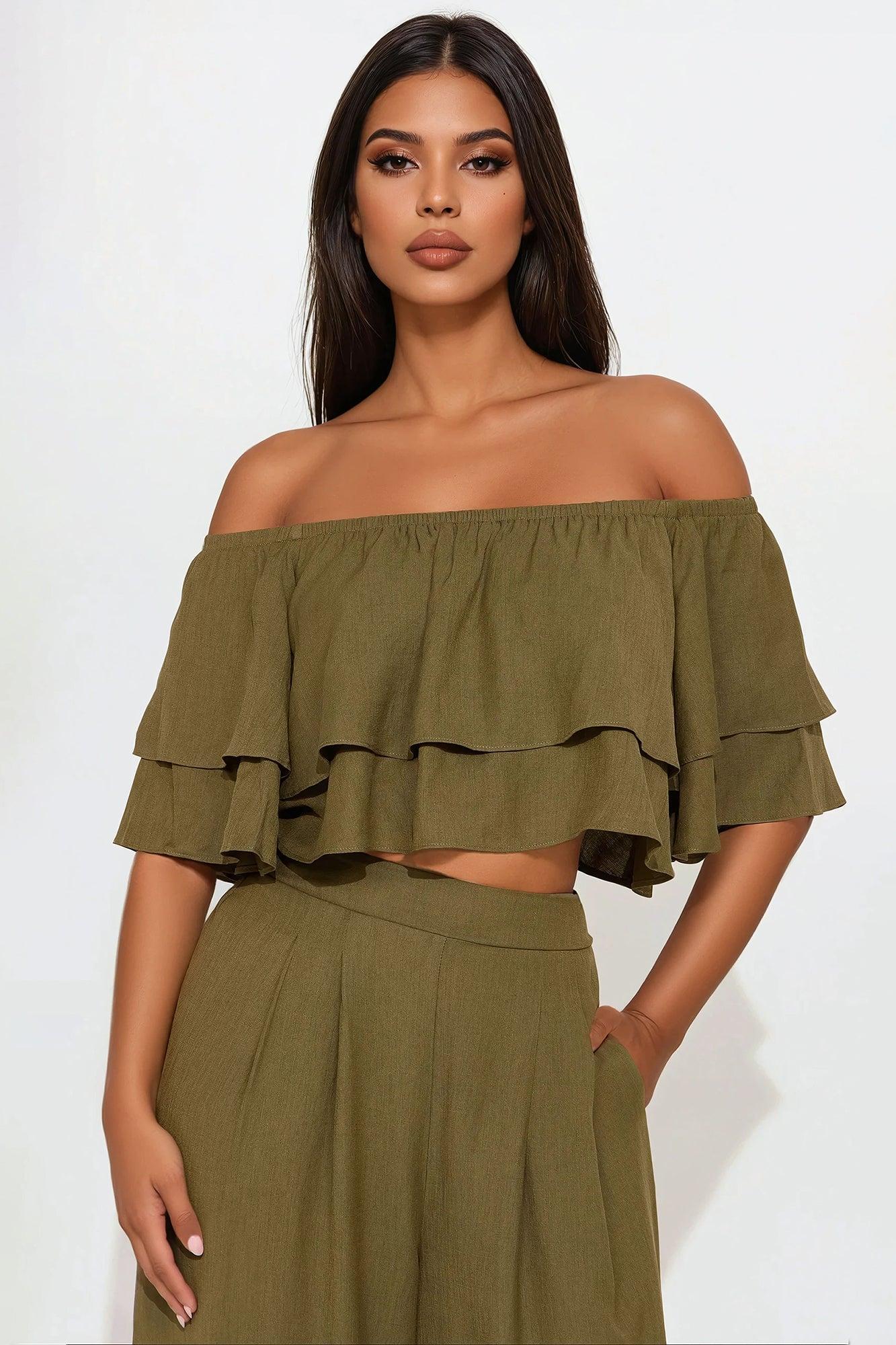 Lorraine Linen Pant Set - Olive Product Image