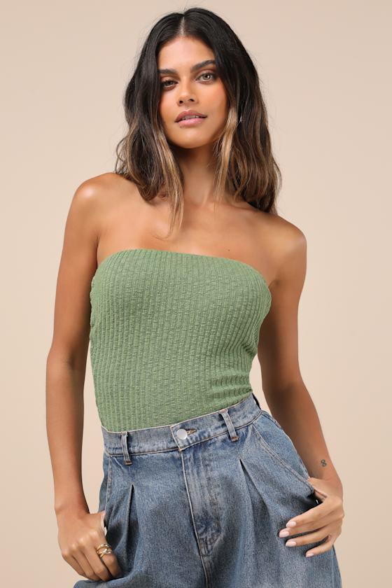 Lautaro Green Ribbed Strapless Crop Top Product Image