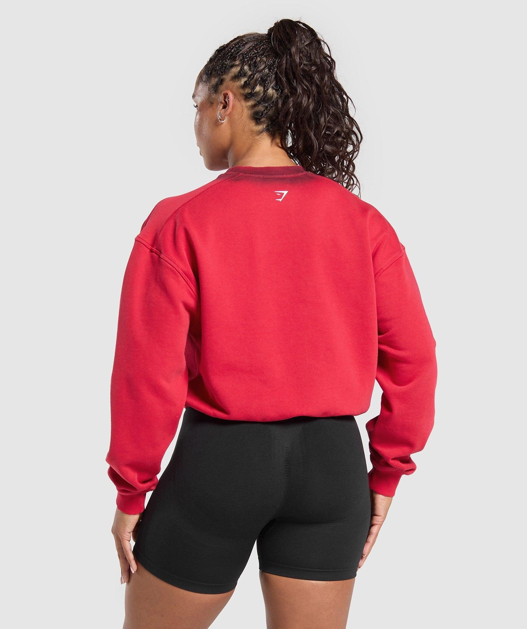 Gymshark Gains Washed Loopback Crew Neck - Conditioning Red/Sets Red Female Product Image
