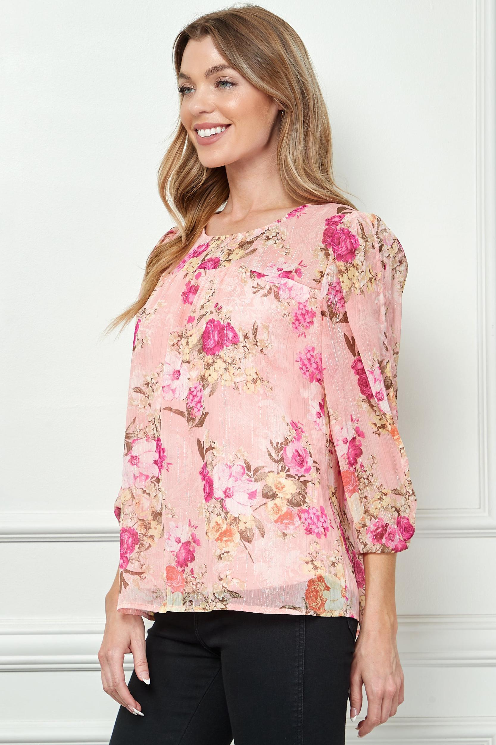 3/4 Knot Sleeve Front & Back Yoke Lined Blouse Product Image